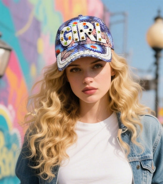 Baby print faux pearl diamond baseball cap