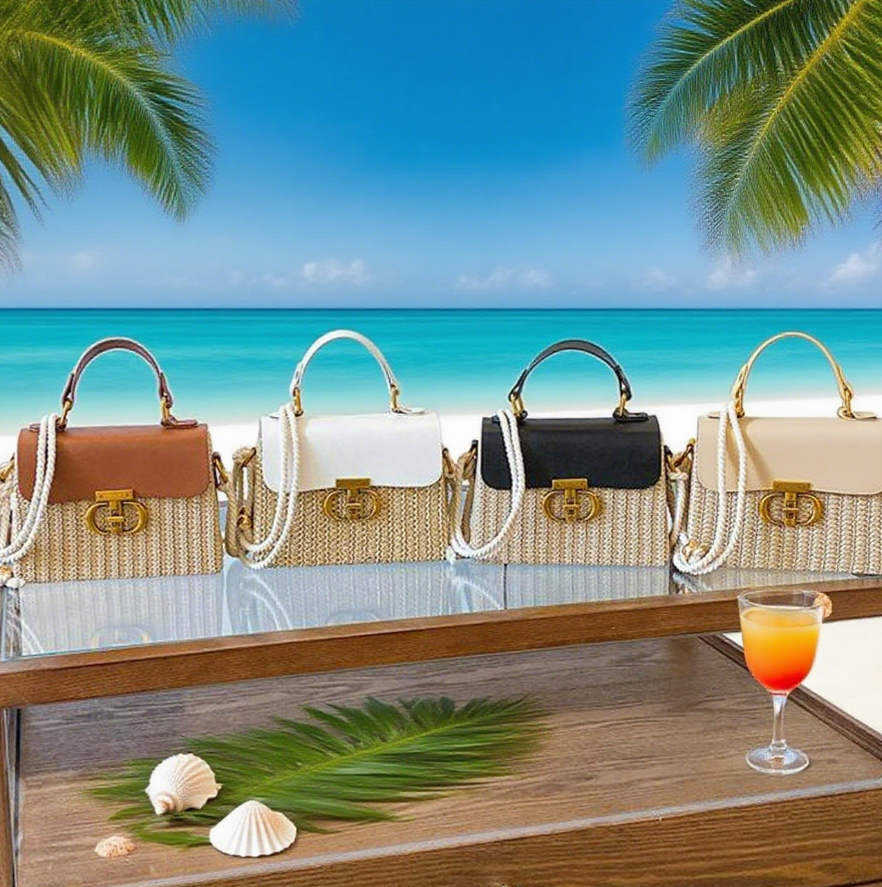 Handle straw twine crossbody bag