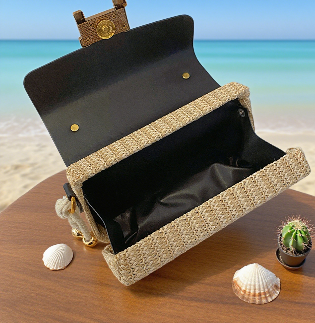 Beach handle straw crossbody bag