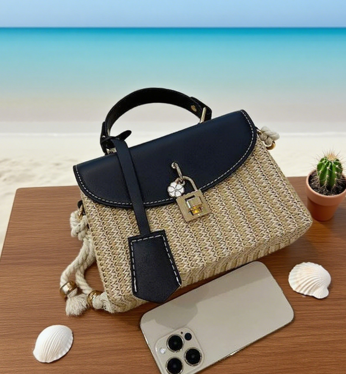 Beach straw crossbody bag