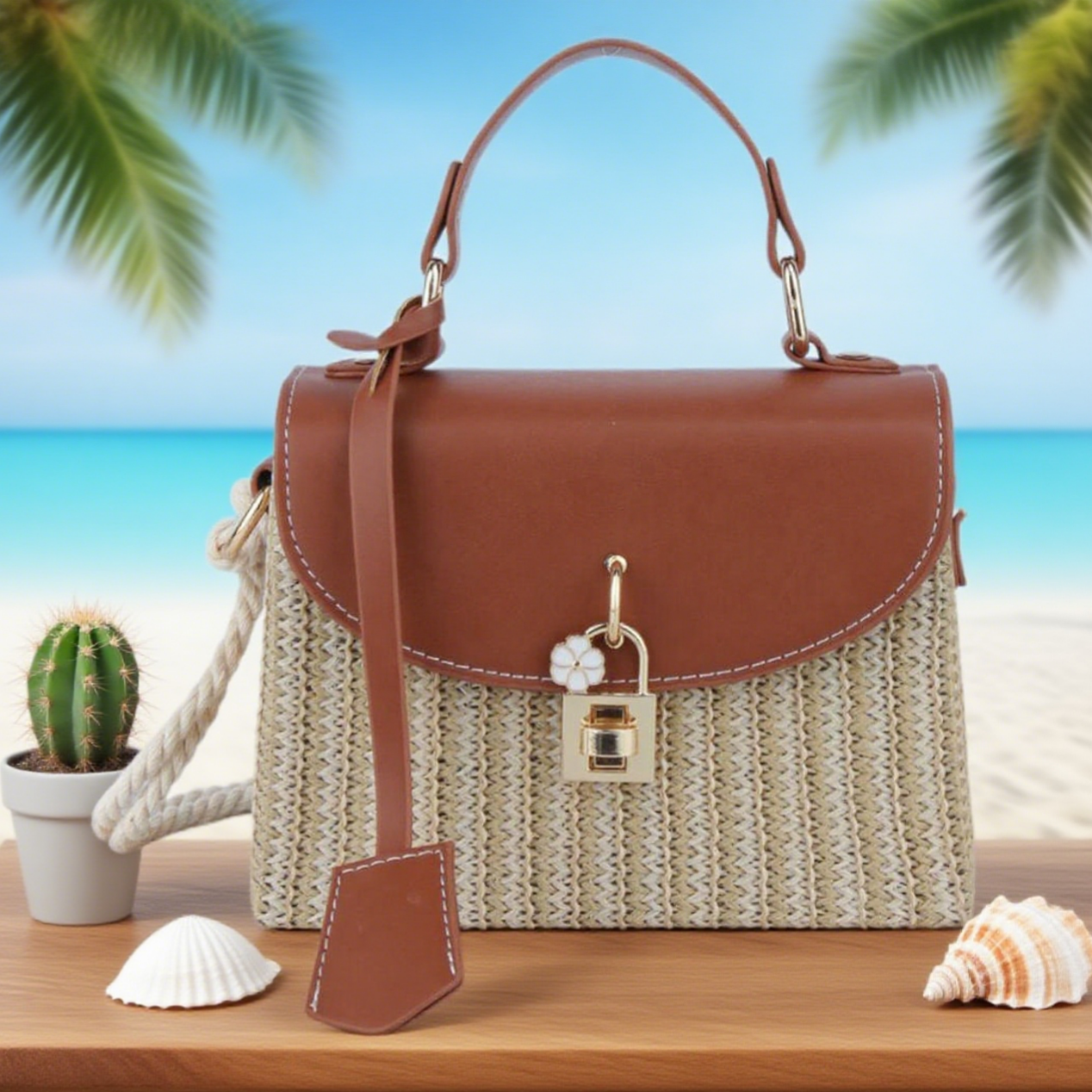 Beach straw crossbody bag