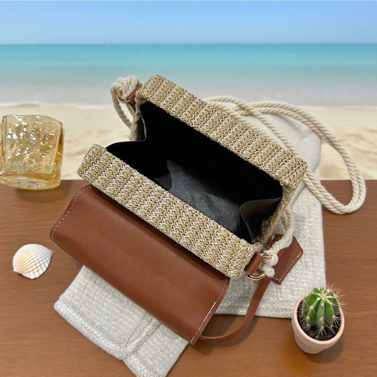 Beach straw crossbody bag
