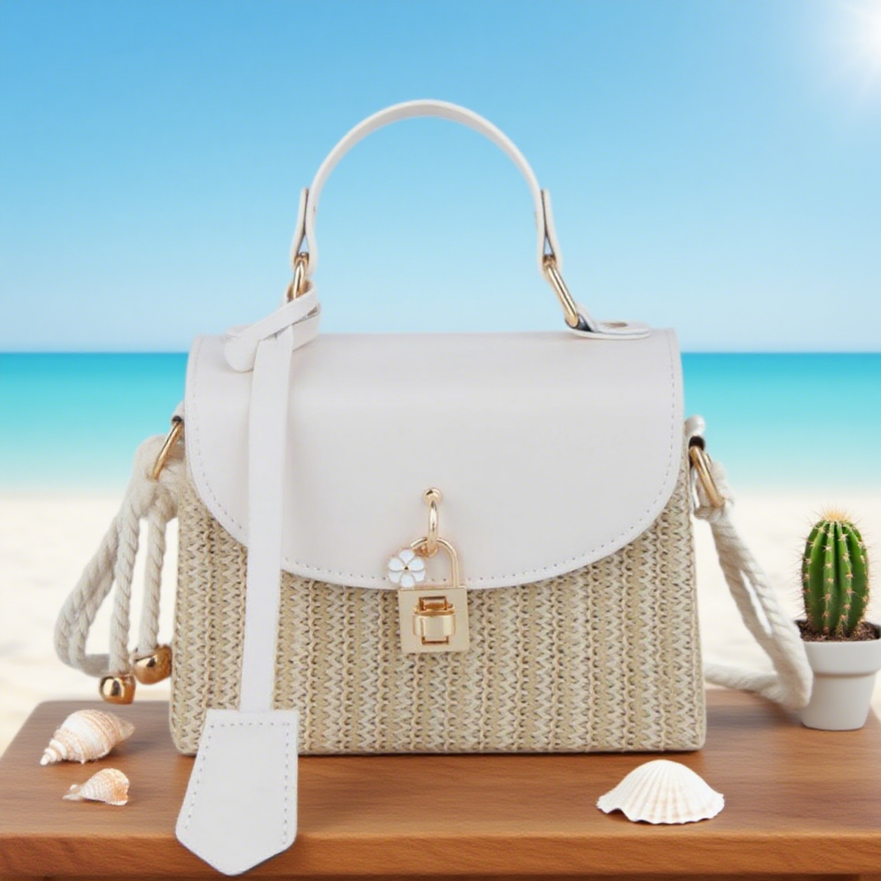 Beach straw crossbody bag
