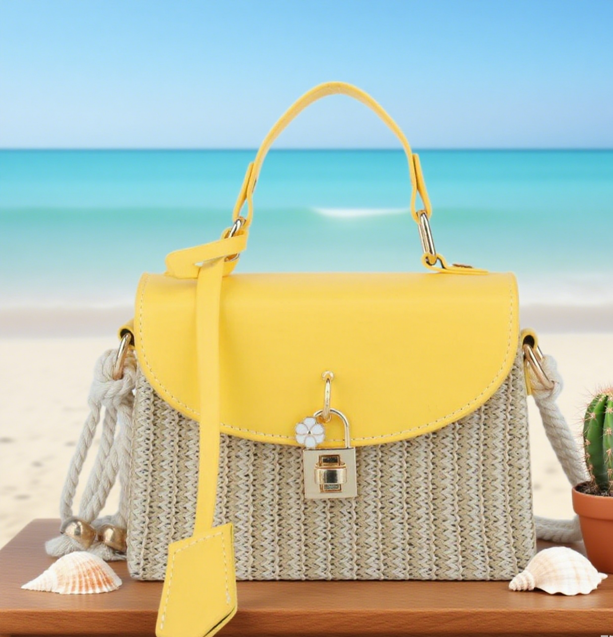 Beach straw crossbody bag