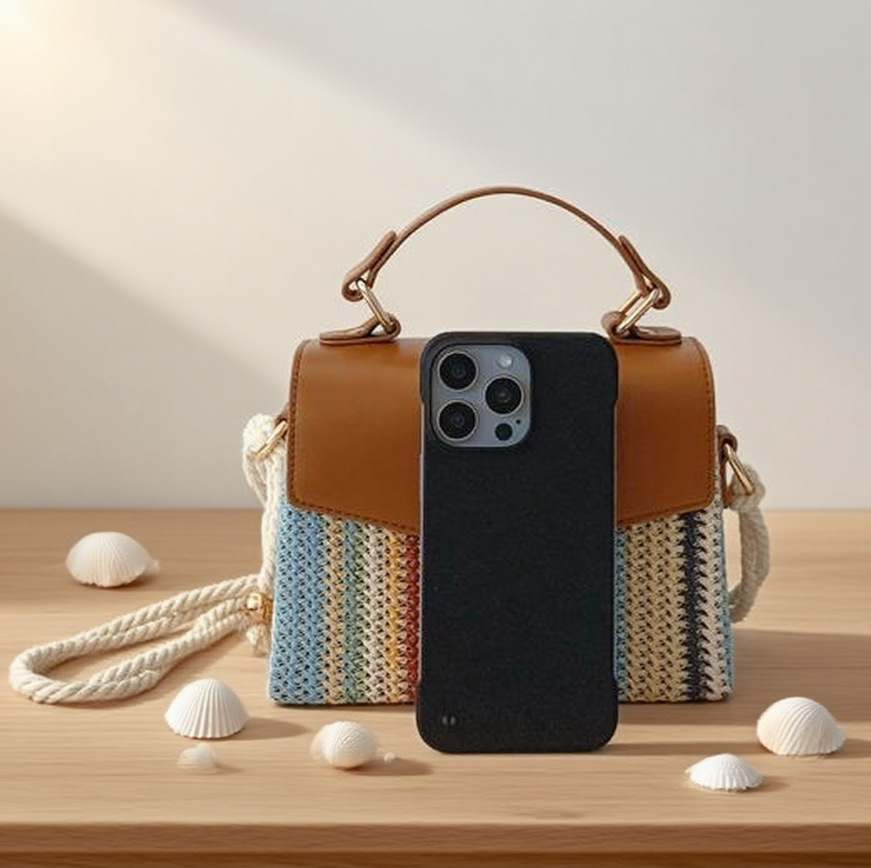 Colorful striped rainbow straw crossbody bag