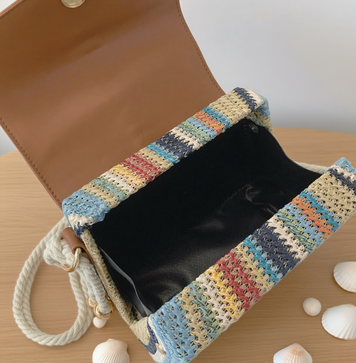 Colorful striped rainbow straw crossbody bag