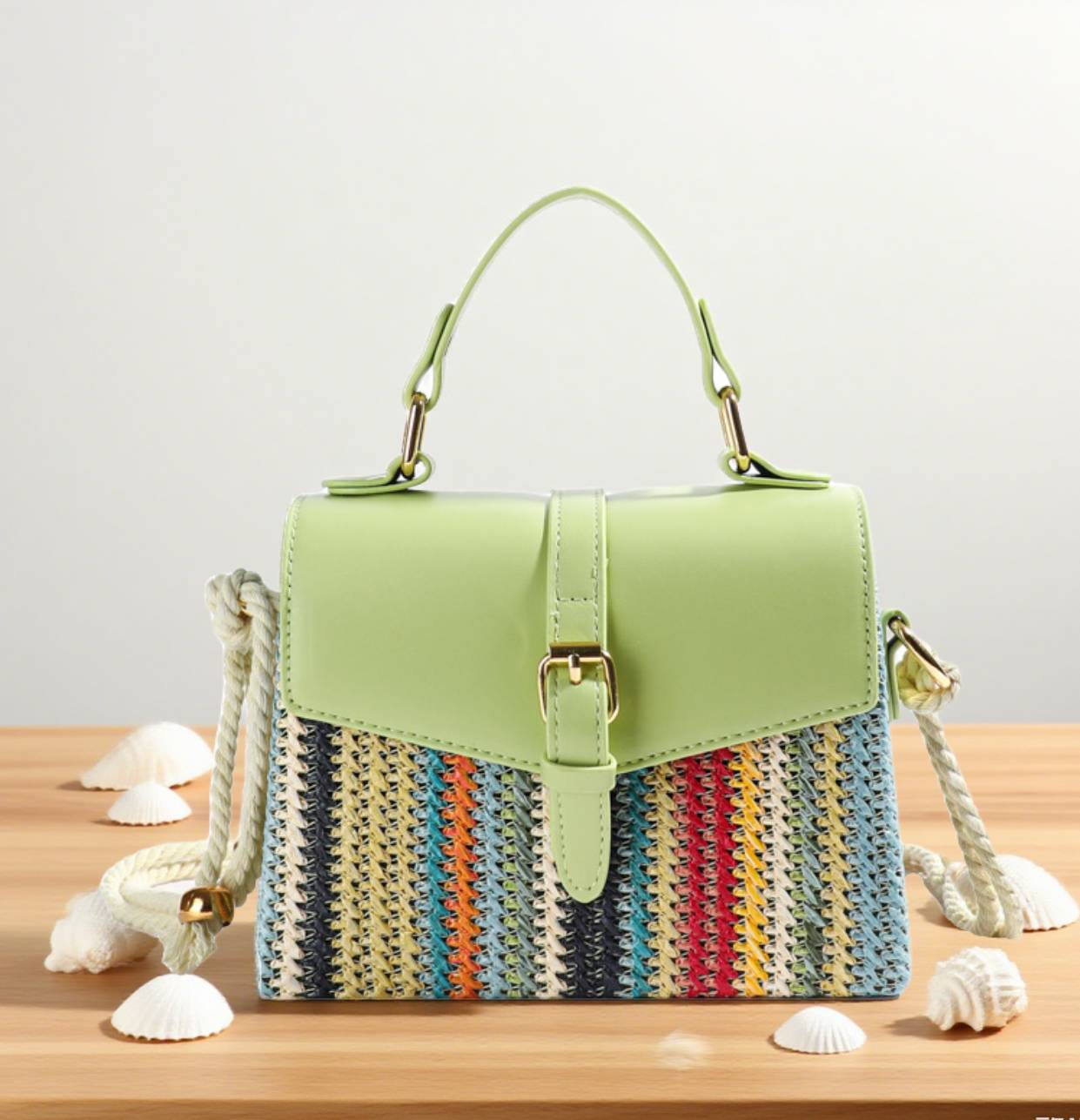 Colorful striped rainbow straw crossbody bag