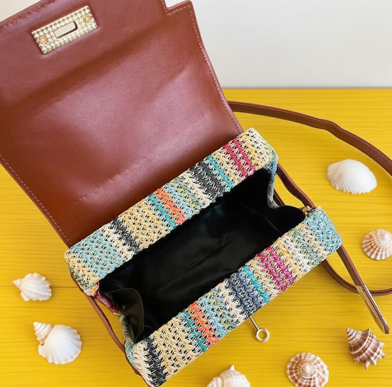 Fun striped rainbow straw box crossbody bag