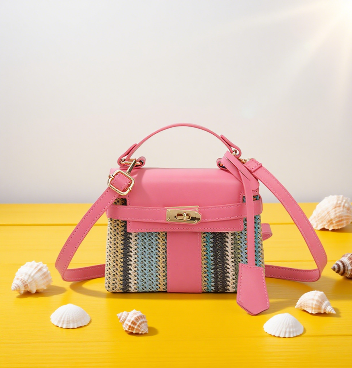 Fun striped rainbow straw box crossbody bag