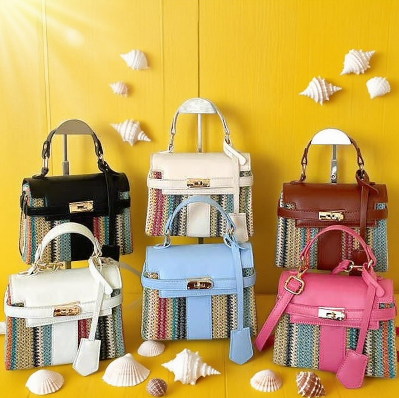Fun striped rainbow straw box crossbody bag