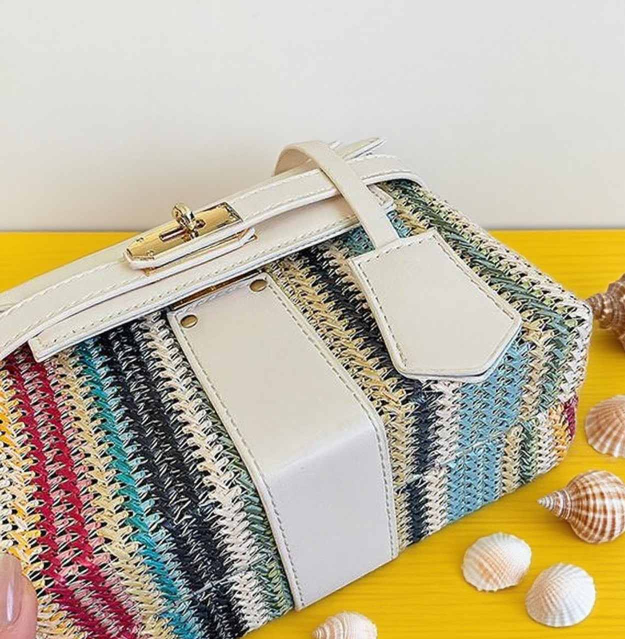Fun striped rainbow straw box crossbody bag
