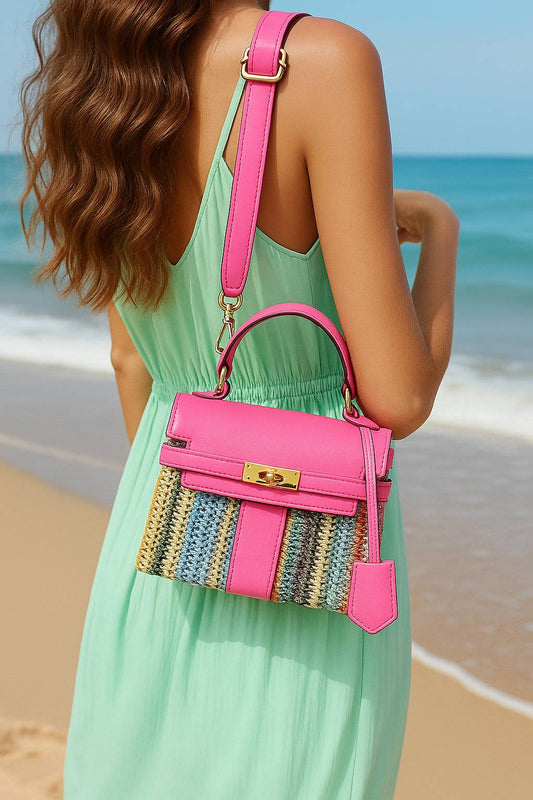 Fun striped rainbow straw box crossbody bag