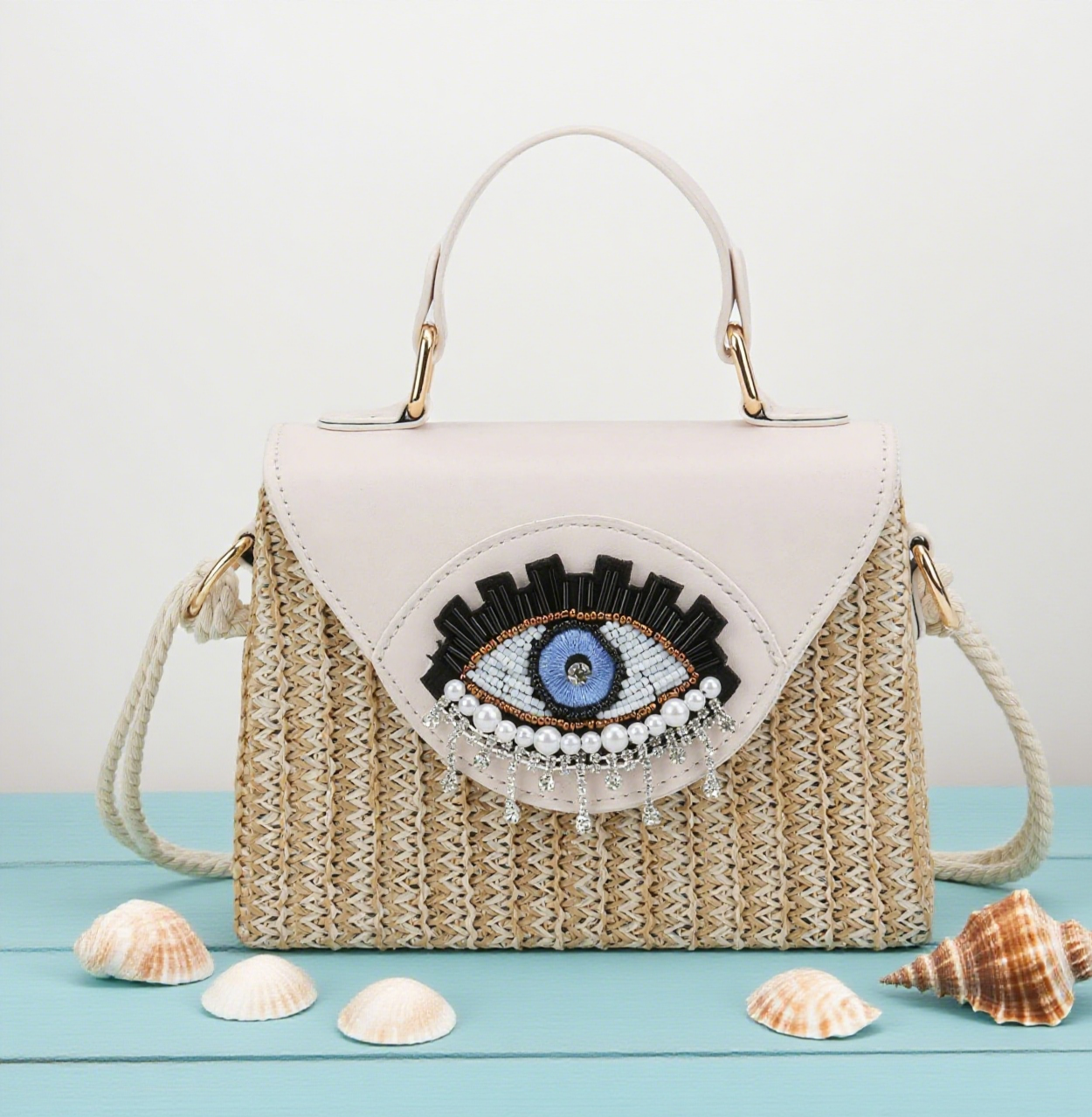 Devil's Eye straw crossbody bag