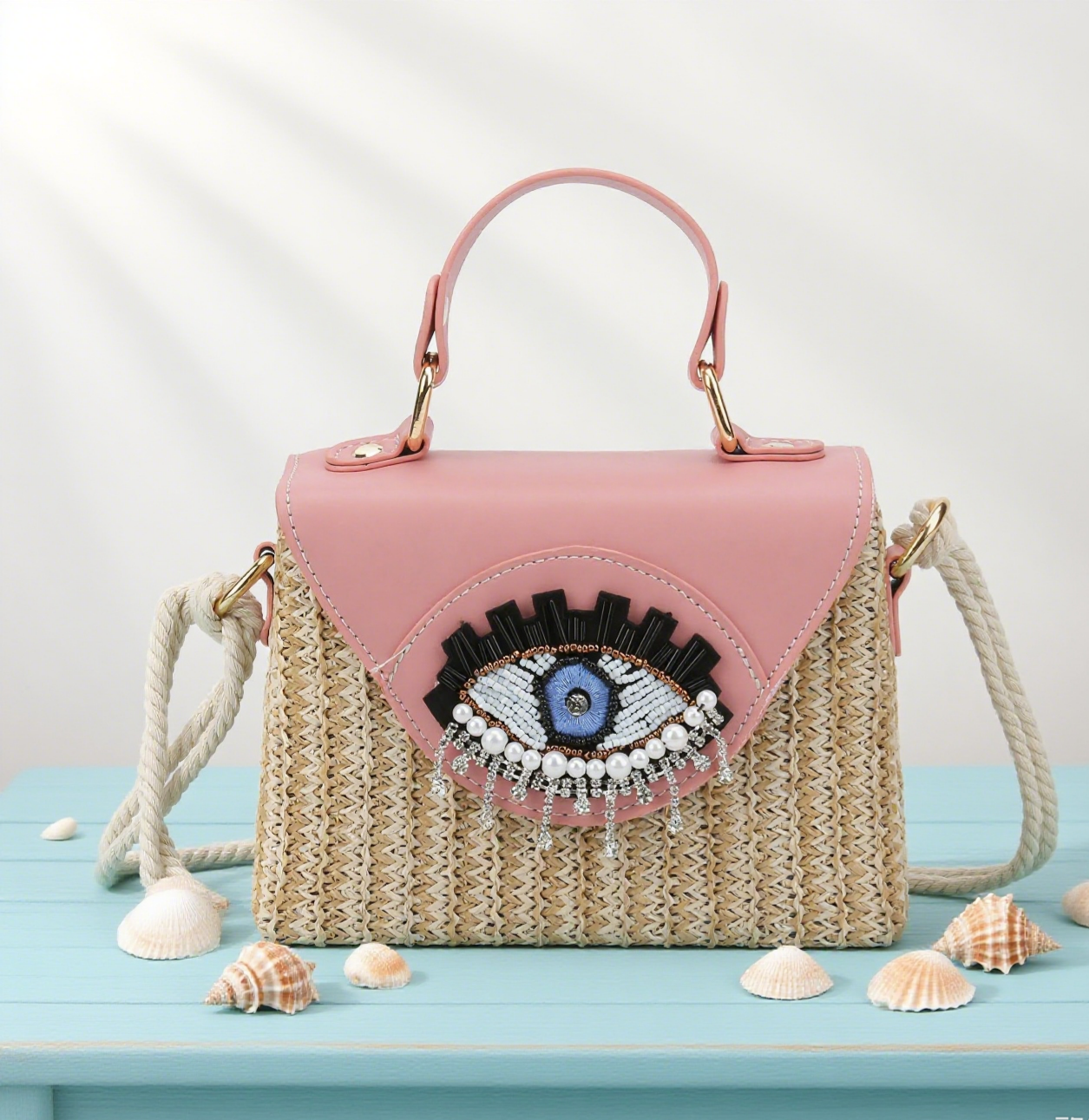 Devil's Eye straw crossbody bag