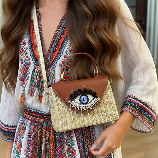 Devil's Eye straw crossbody bag