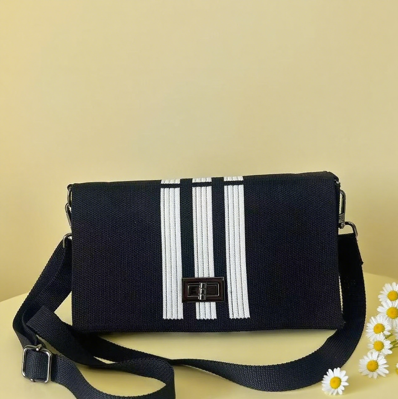 Plaid knit crossbody bag