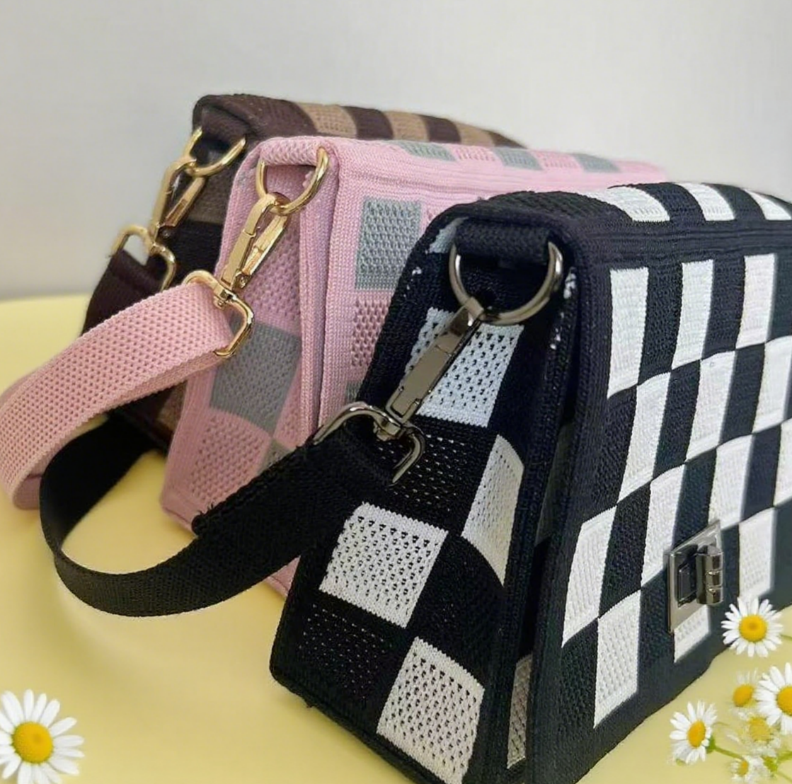 Plaid knit crossbody bag