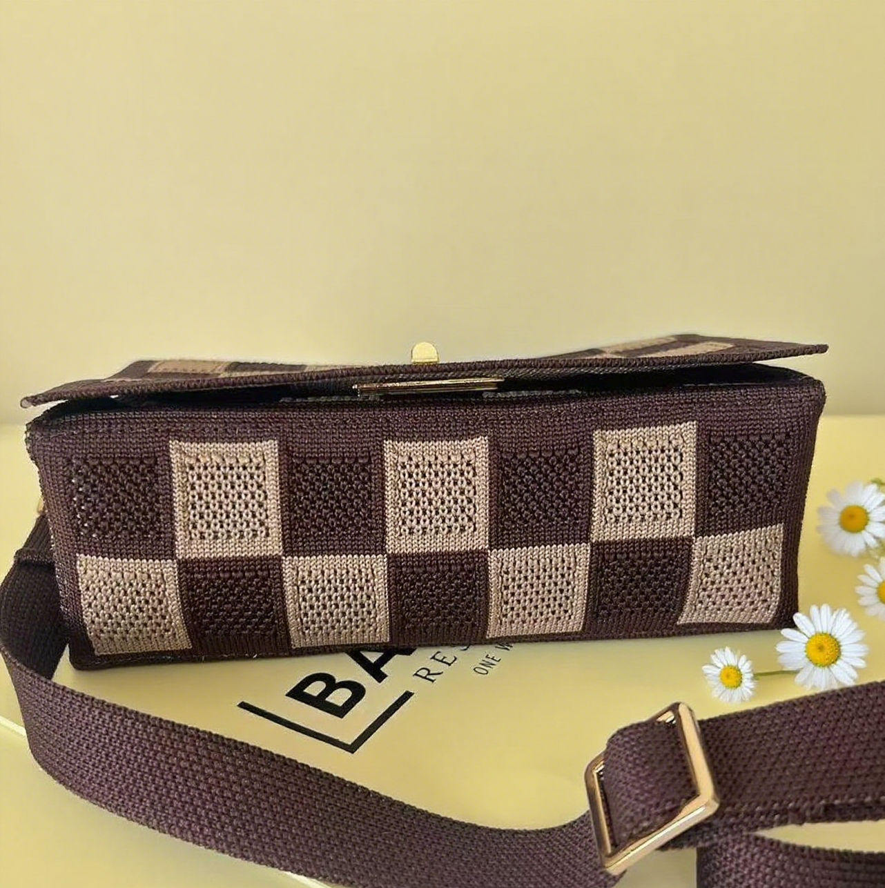 Plaid knit crossbody bag