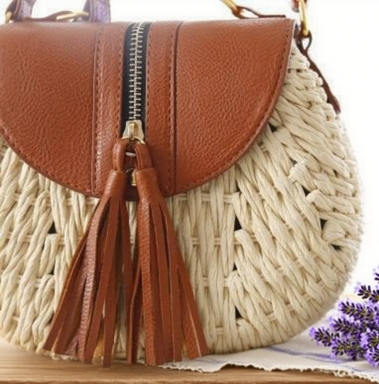 Hard straw tassel crossbody bag