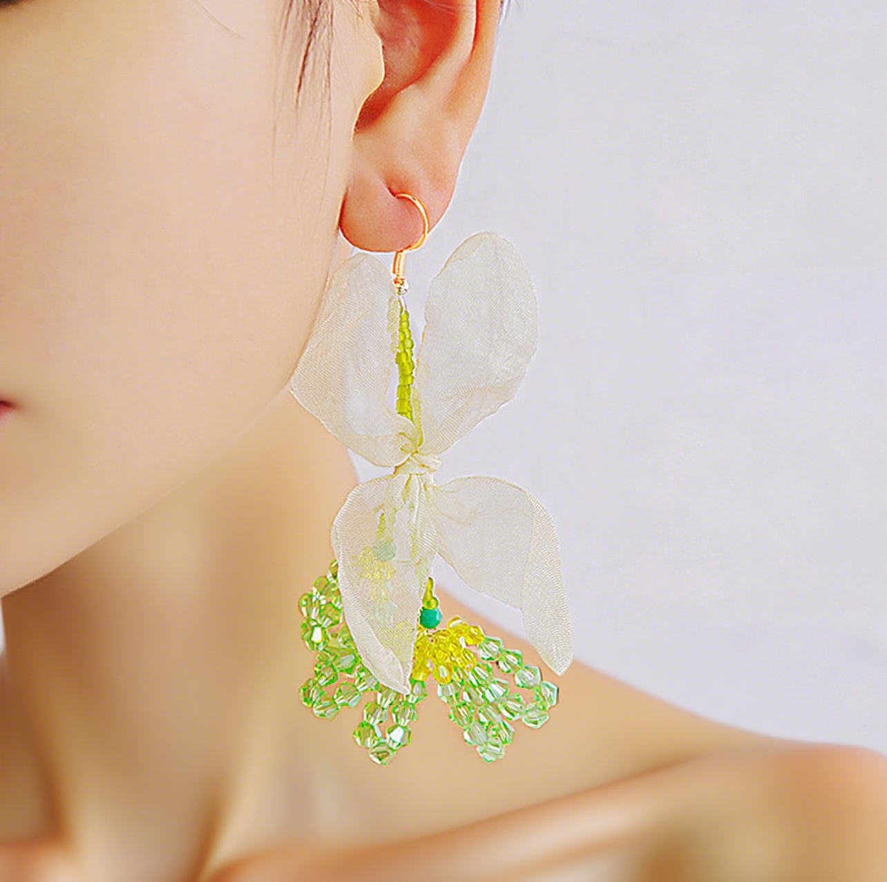 Lace Tassel Beaded Flower Drop Earrings