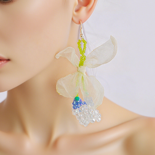 Lace Tassel Beaded Flower Drop Earrings