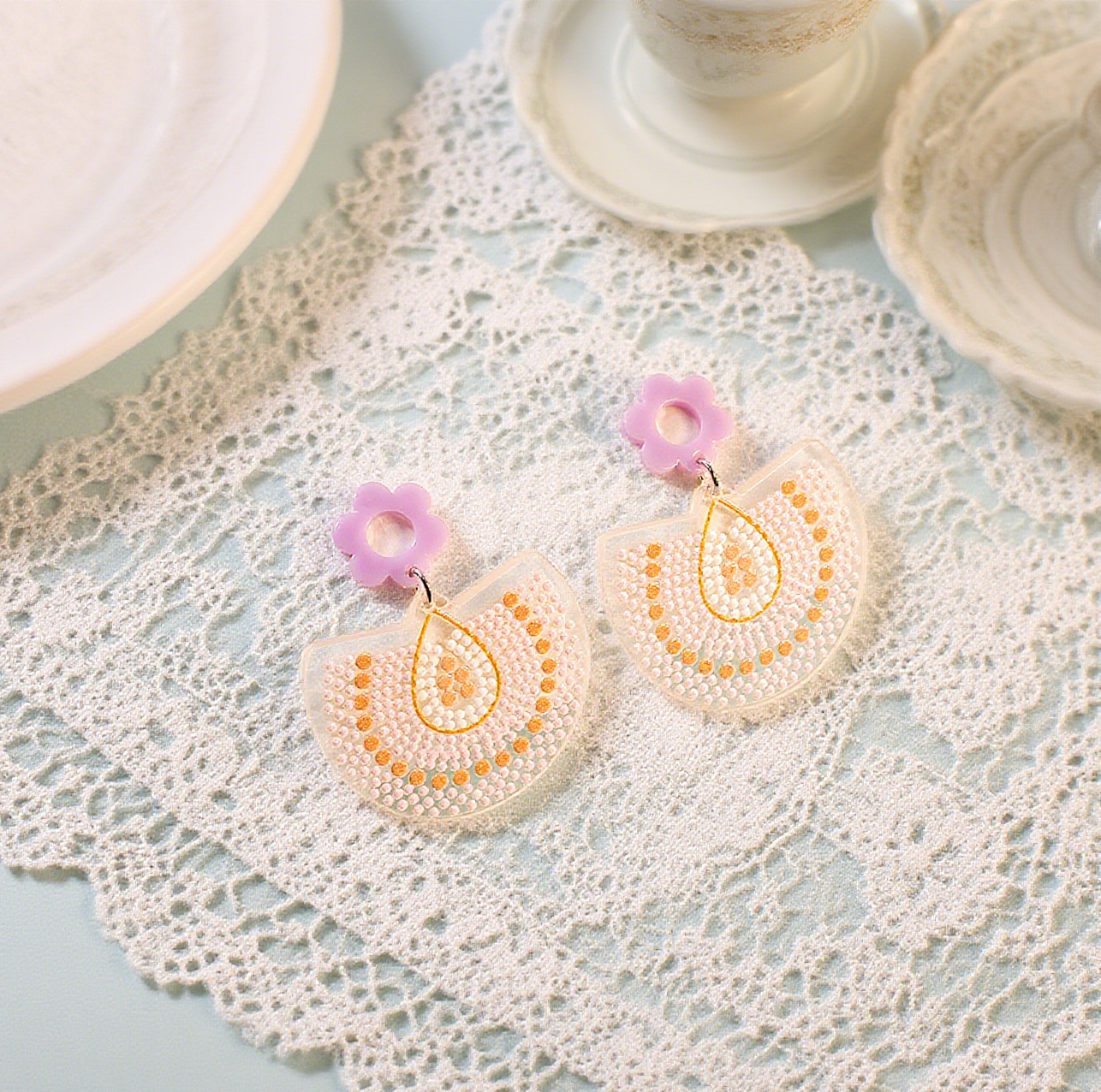 Bohemian Vintage Floral Polka Dot Acrylic Earrings
