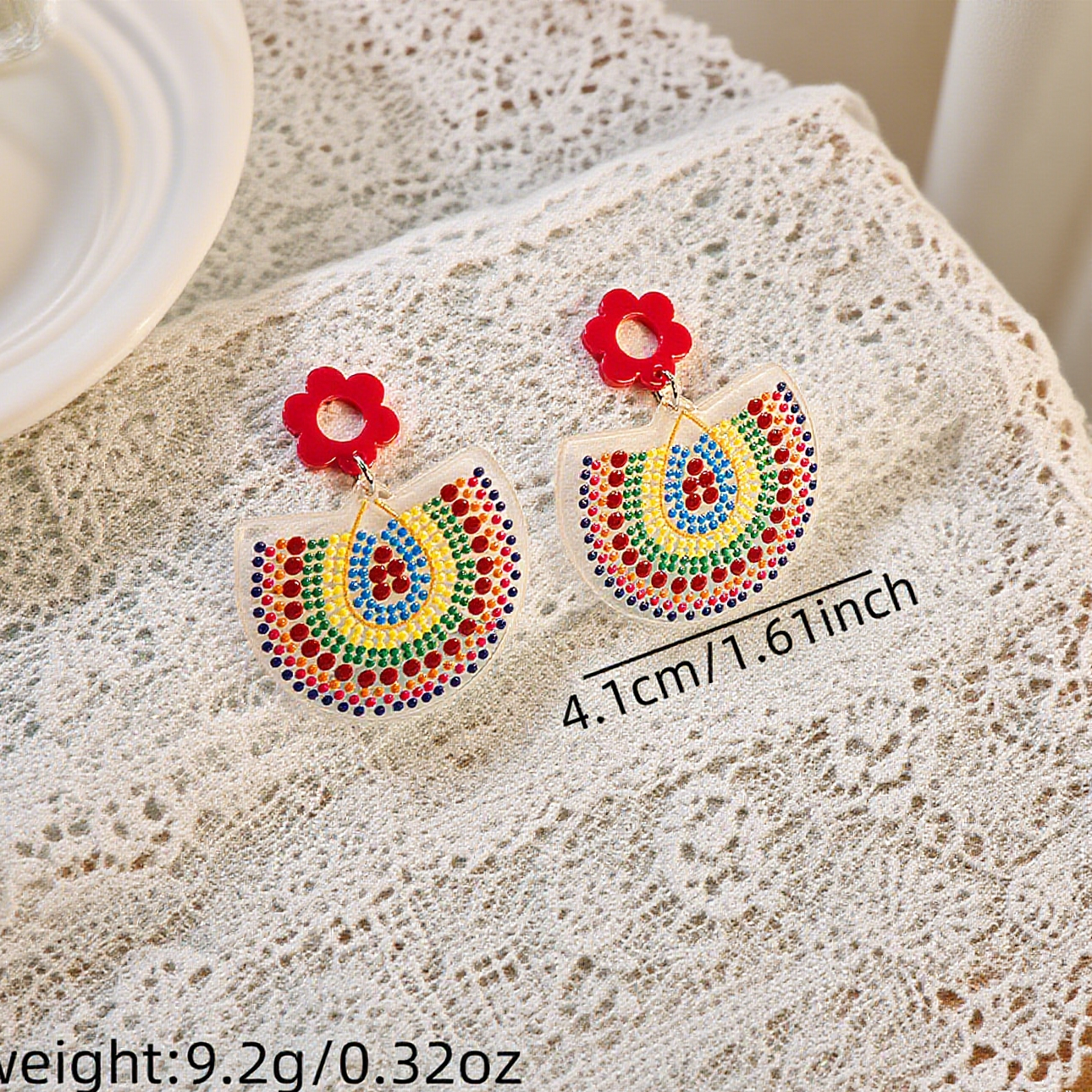 Bohemian Vintage Floral Polka Dot Acrylic Earrings