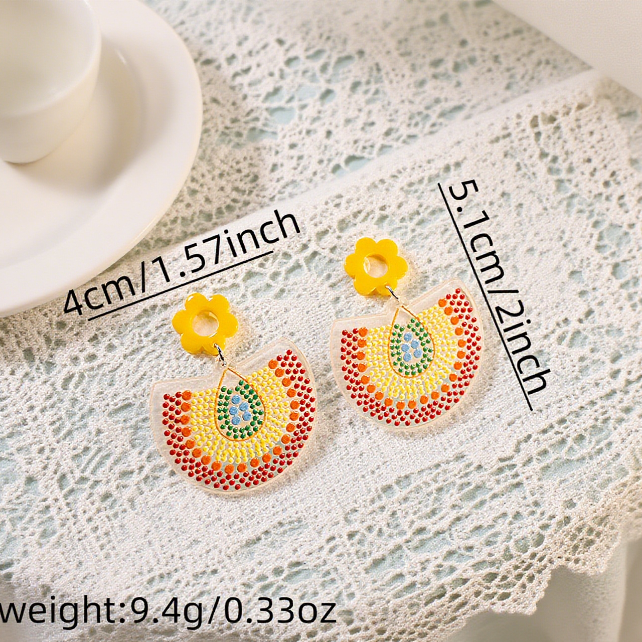 Bohemian Vintage Floral Polka Dot Acrylic Earrings