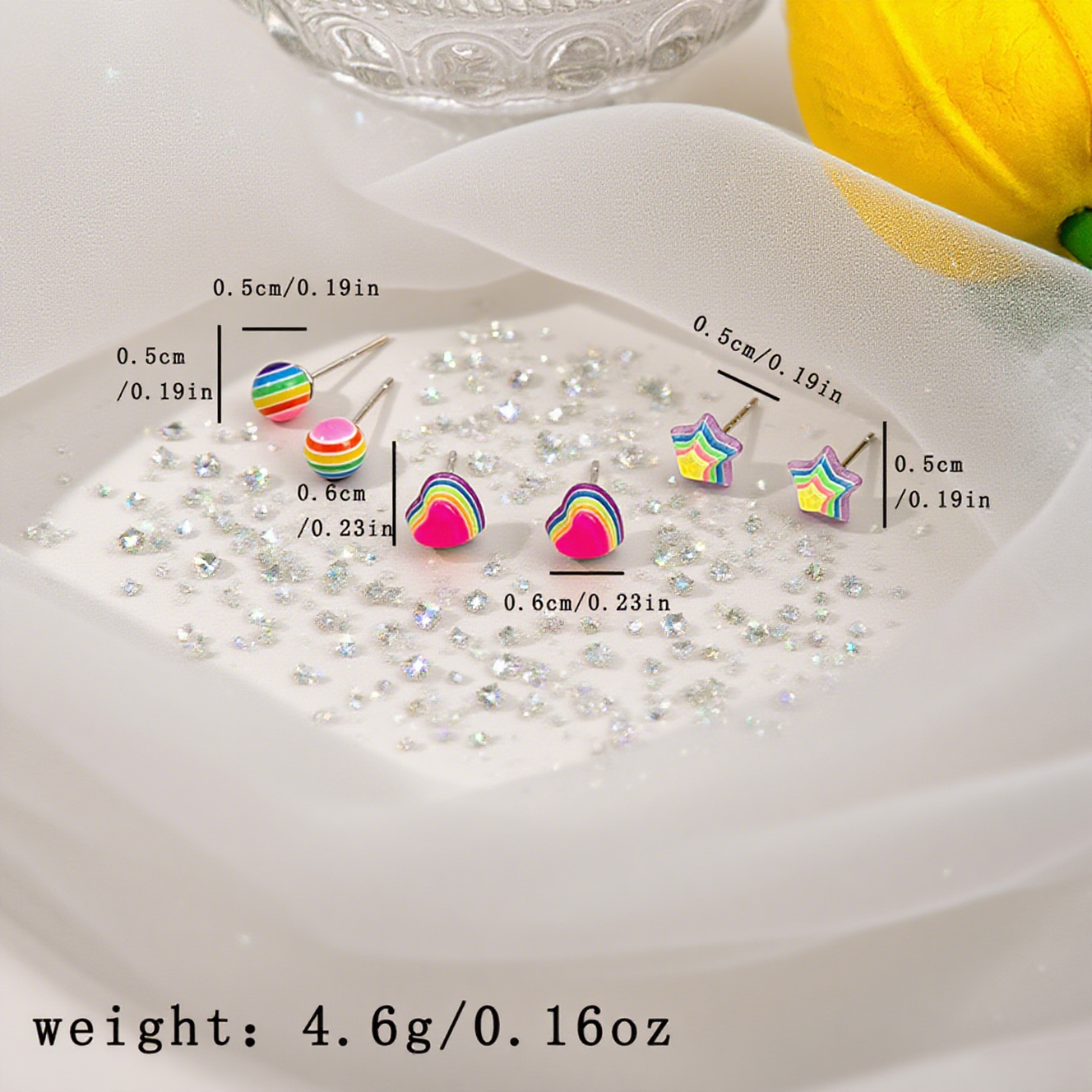 Dopamine Rainbow Candy Star Stud Earrings Set