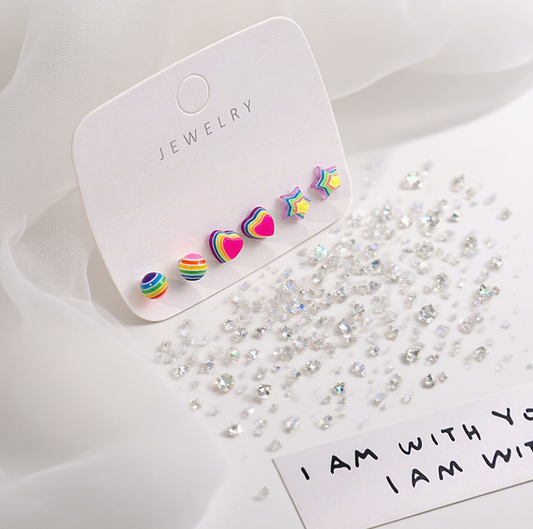 Dopamine Rainbow Candy Star Stud Earrings Set