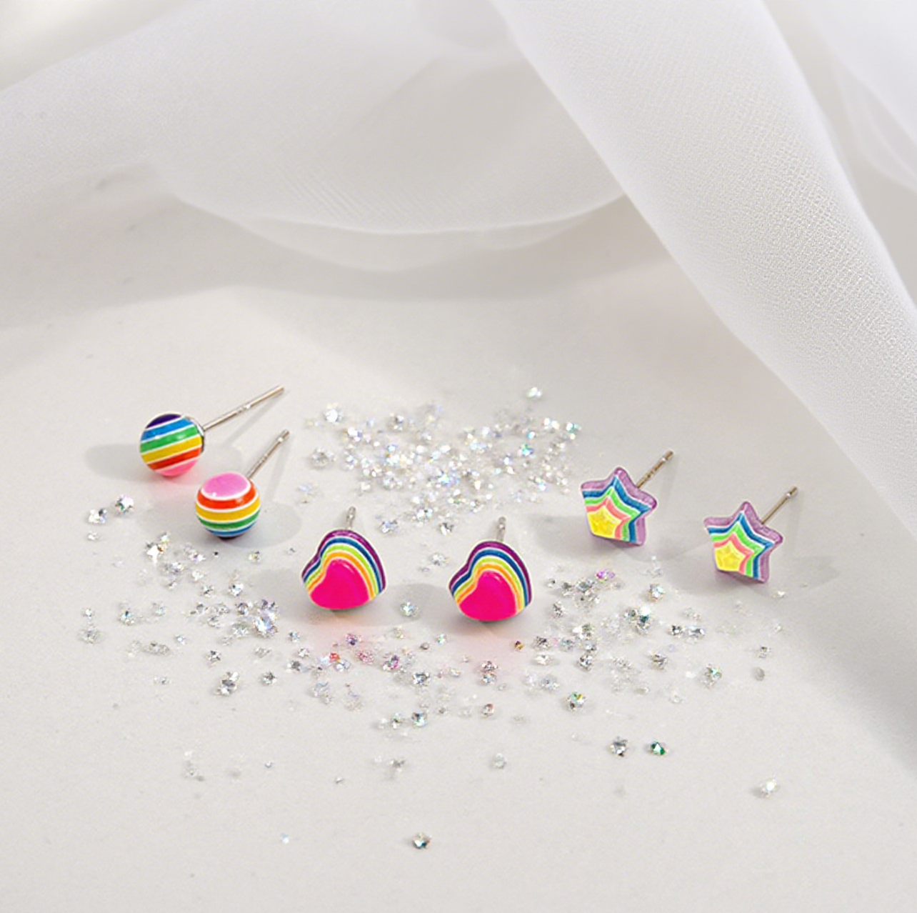 Dopamine Rainbow Candy Star Stud Earrings Set