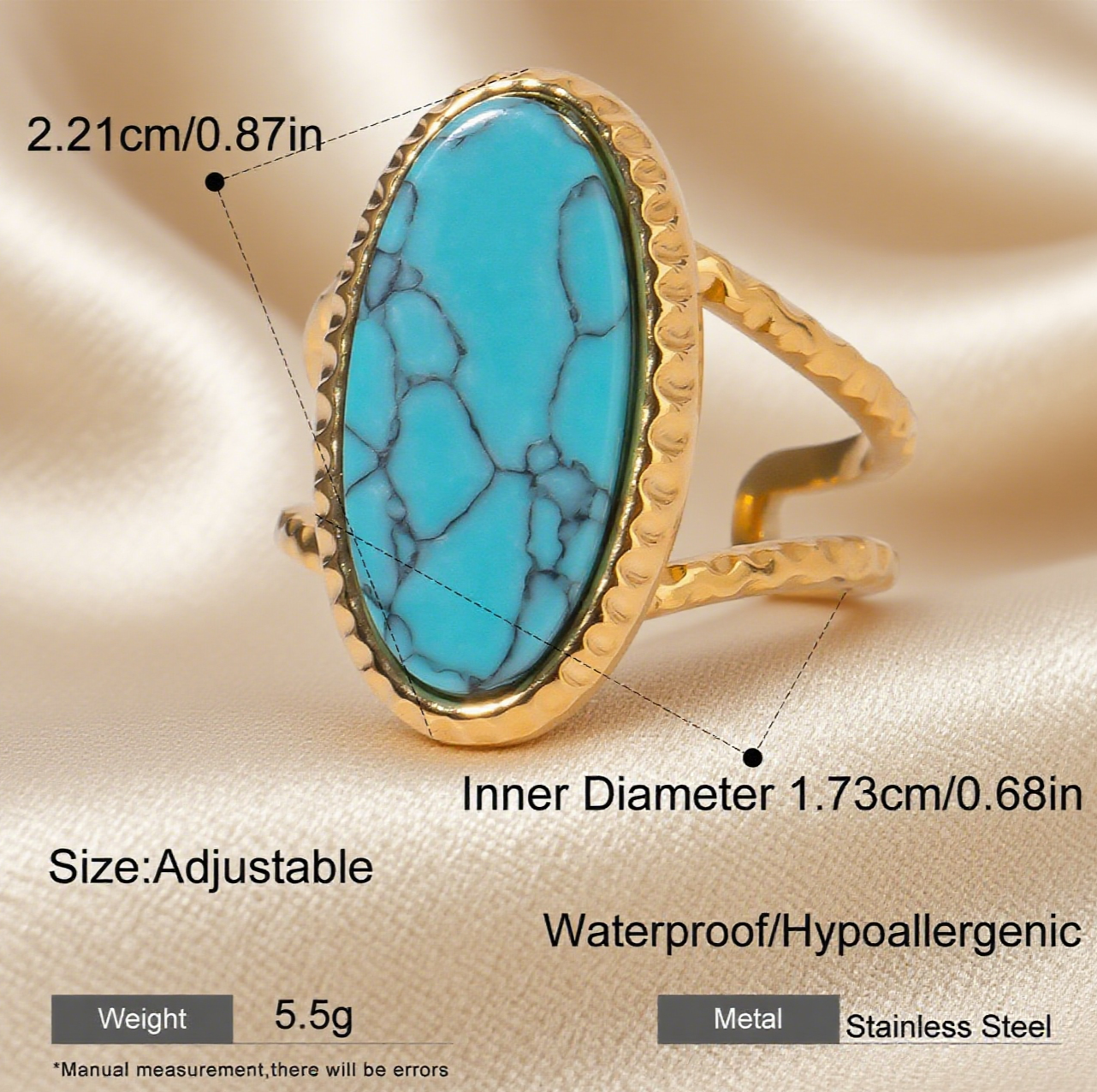 Oval Turquoise Adjustable Opening Ring