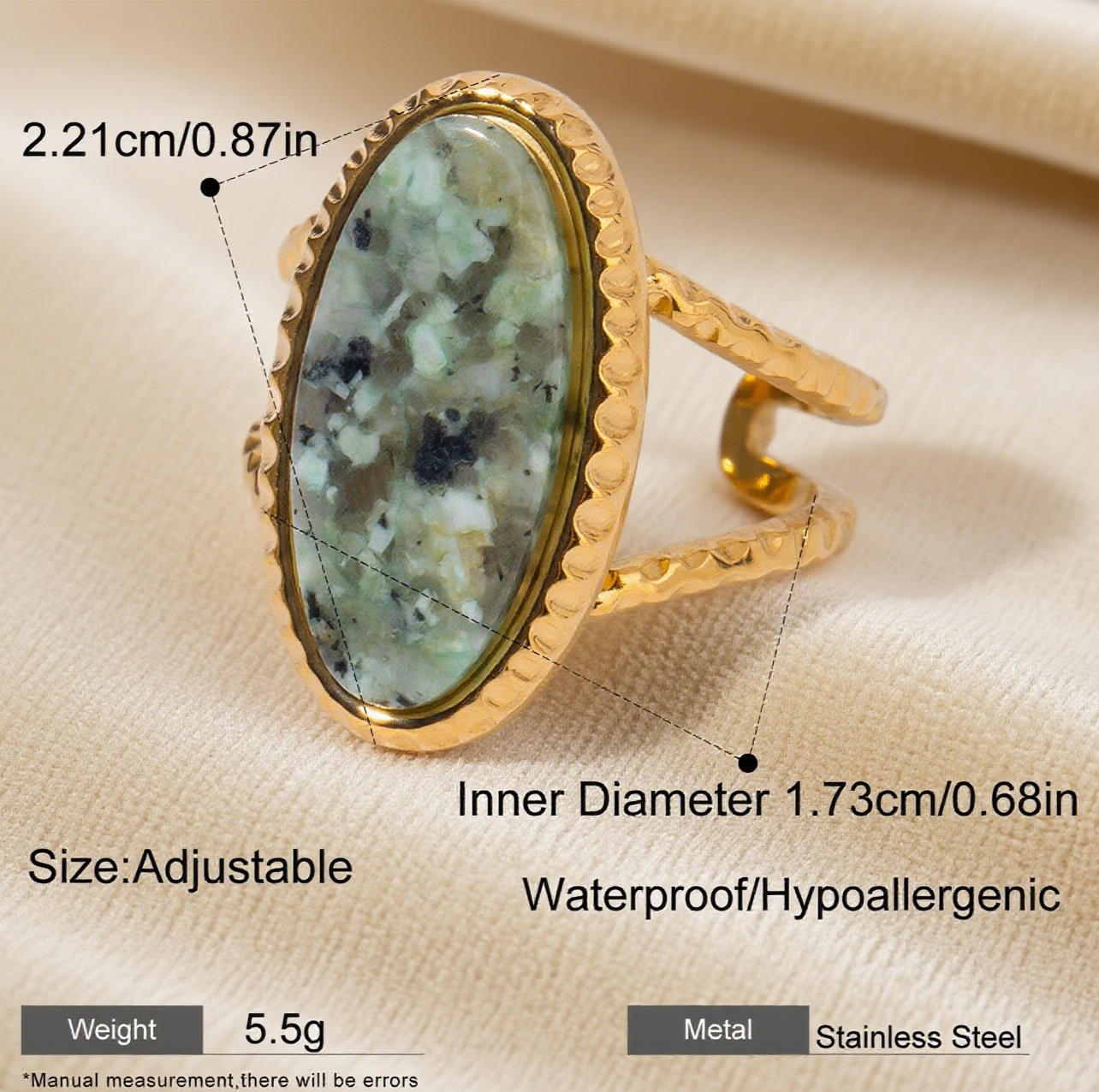 Oval Turquoise Adjustable Opening Ring