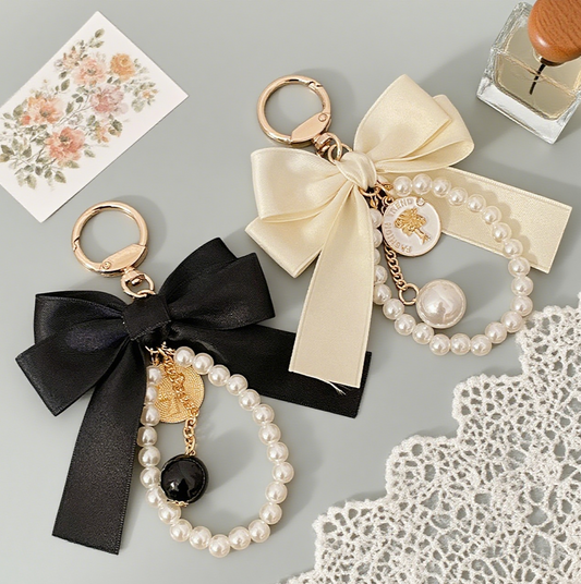 Ribbon Large Bow Pearl Bag Accessory Keychain