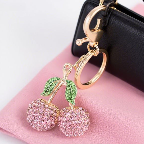 Rhinestone Cherry Bag Accessories Keychain