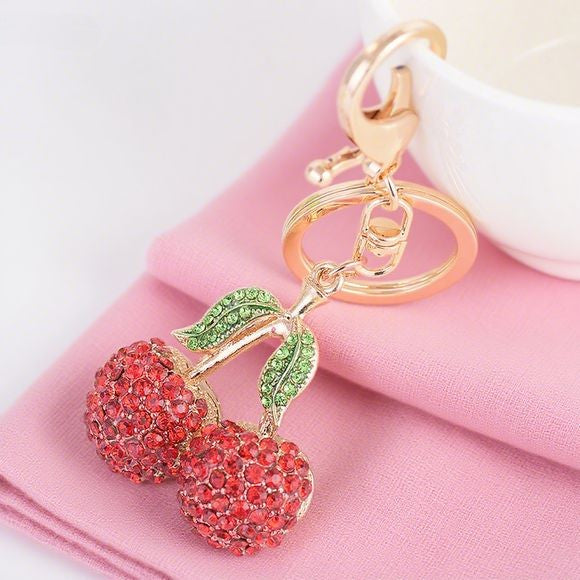 Rhinestone Cherry Bag Accessories Keychain