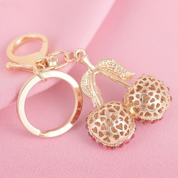 Rhinestone Cherry Bag Accessories Keychain
