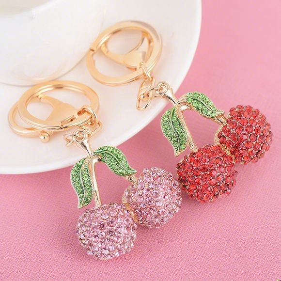 Rhinestone Cherry Bag Accessories Keychain