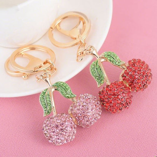 Rhinestone Cherry Bag Accessories Keychain