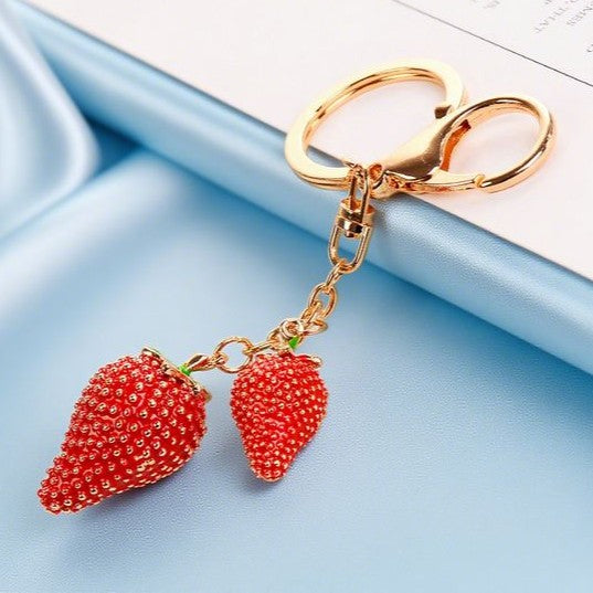 Rhinestone Strawberry Bag Accessories Keychain