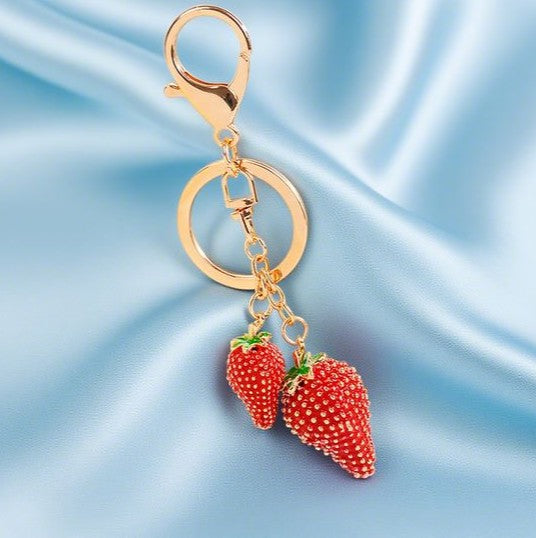 Rhinestone Strawberry Bag Accessories Keychain
