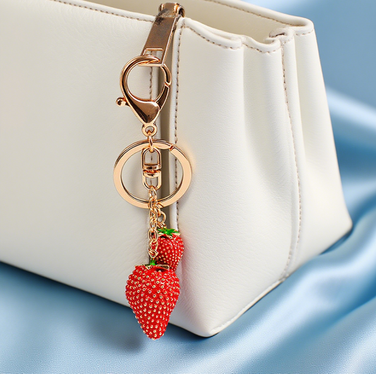 Rhinestone Strawberry Bag Accessories Keychain