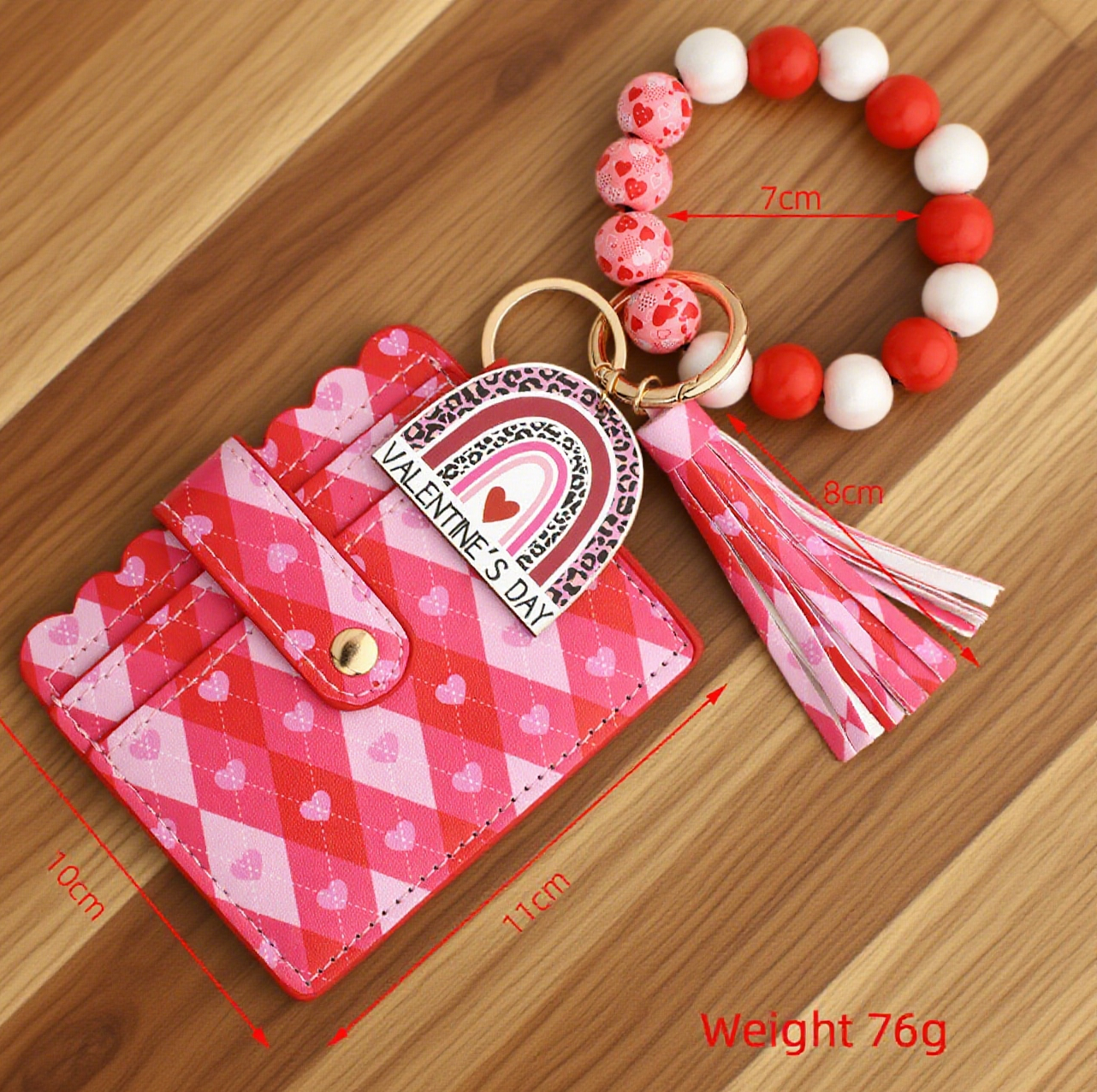 Love-Print Colour-Blocked Bracelet Card Slot Keychain