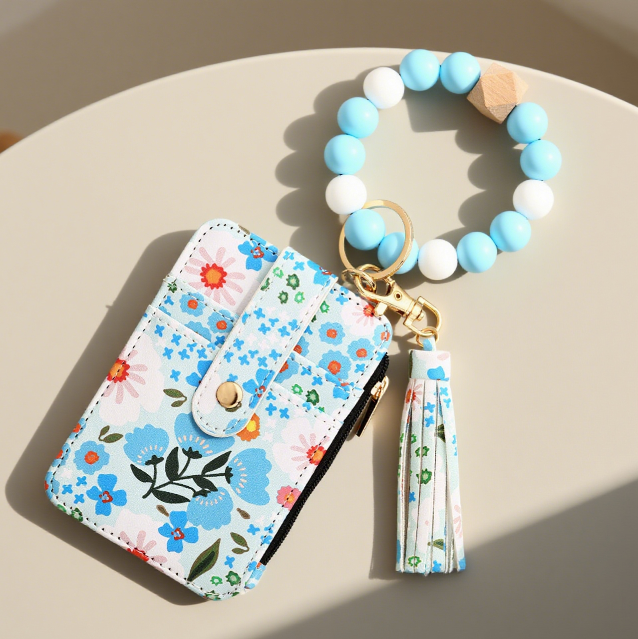 Bracelet Floral Print Card Slot Wallet Keychain