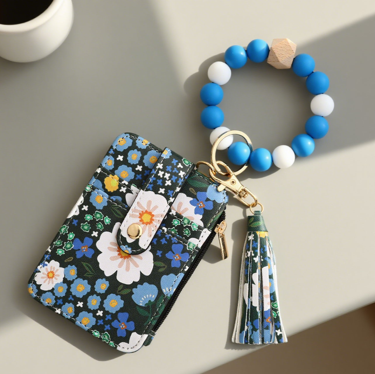 Bracelet Floral Print Card Slot Wallet Keychain