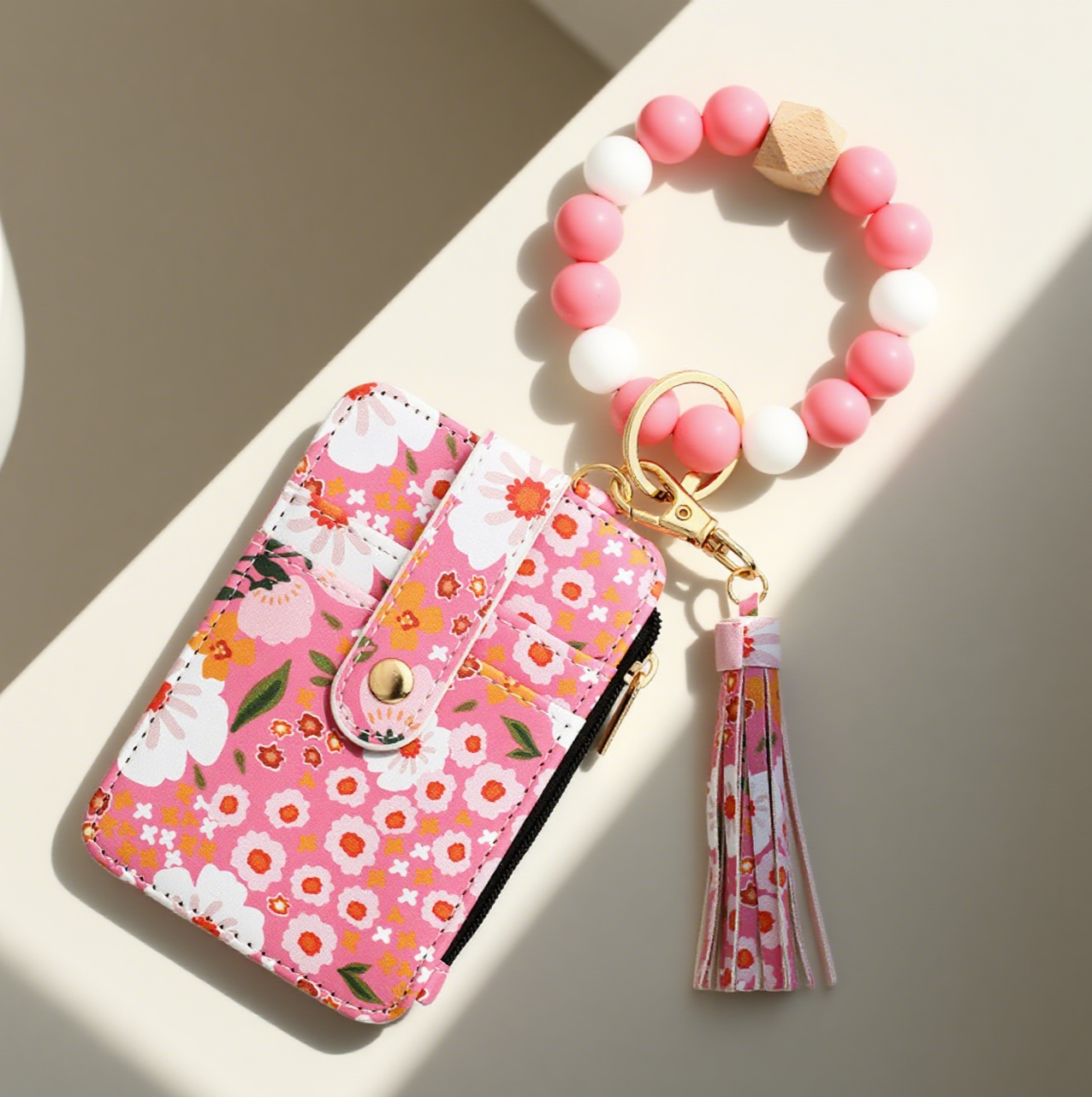 Bracelet Floral Print Card Slot Wallet Keychain
