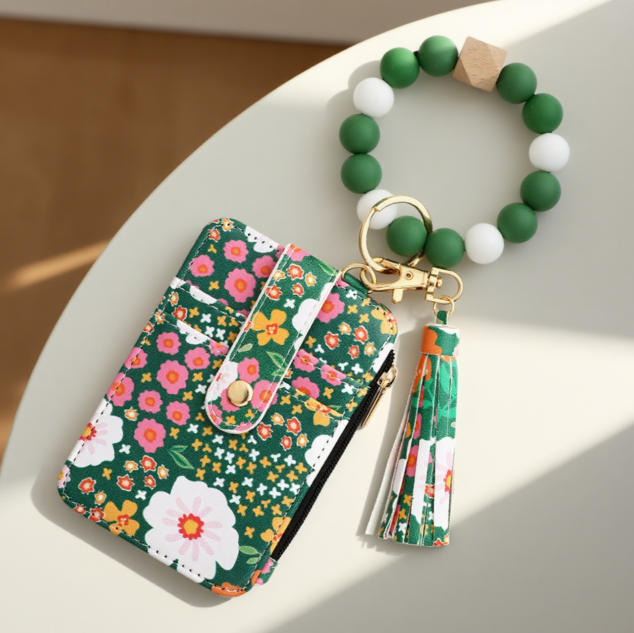 Bracelet Floral Print Card Slot Wallet Keychain