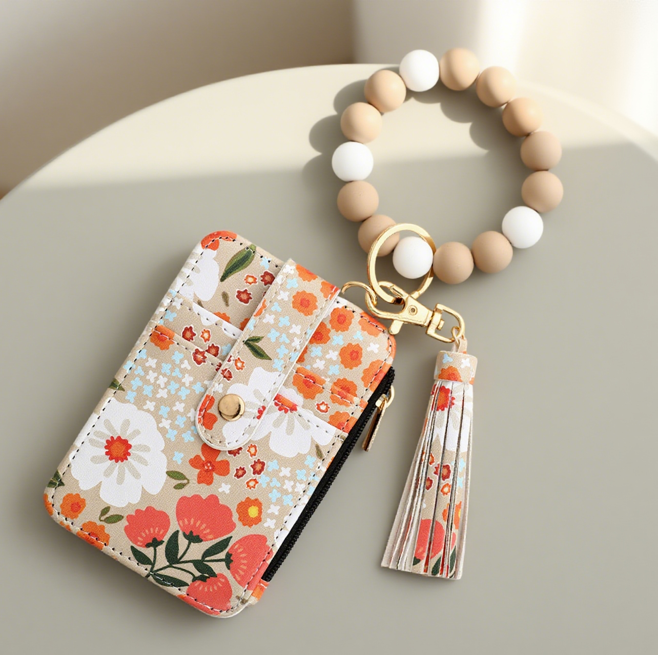 Bracelet Floral Print Card Slot Wallet Keychain