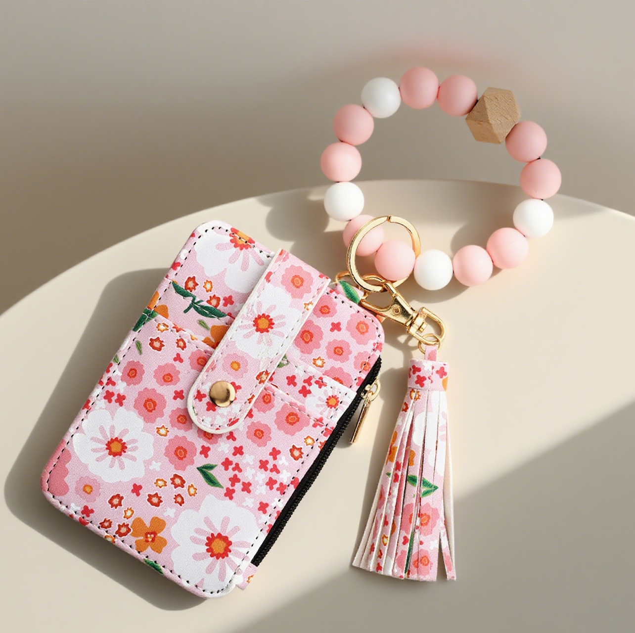 Bracelet Floral Print Card Slot Wallet Keychain