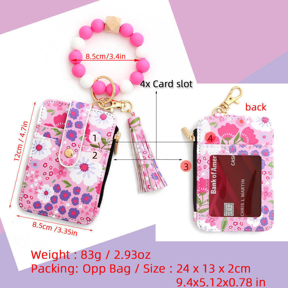 Bracelet Floral Print Card Slot Wallet Keychain